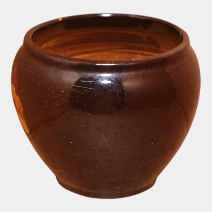 Weller Louwelsa 1900s Art Pottery Brown Standard Glaze Pansy Decorated Vase