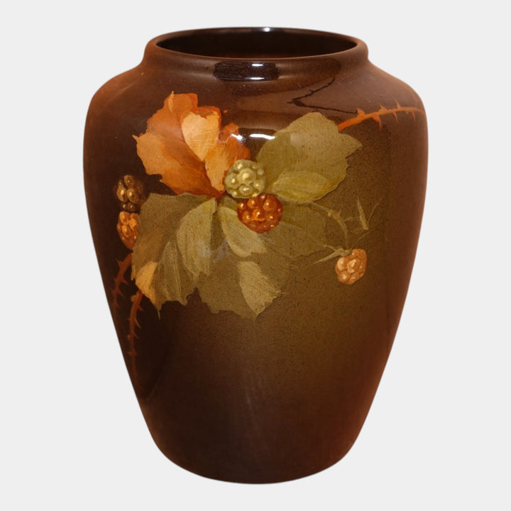 Owens Utopian Early 1900s Art Pottery Hand Painted Berry Large Vase 1256 Artist Signed - Just Art Pottery