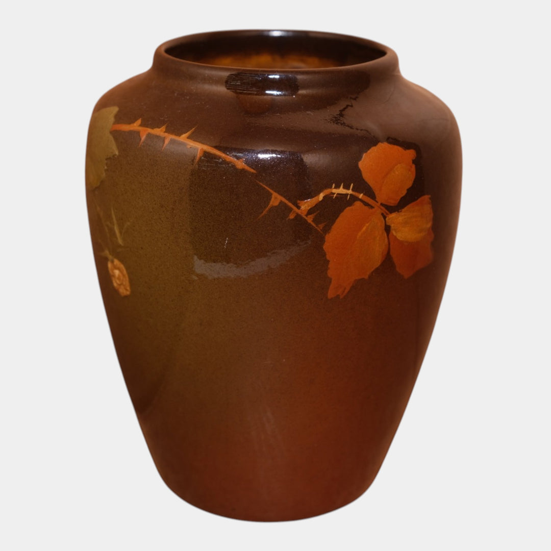 Owens Utopian Early 1900s Art Pottery Hand Painted Berry Large Vase 1256 Artist Signed - Just Art Pottery