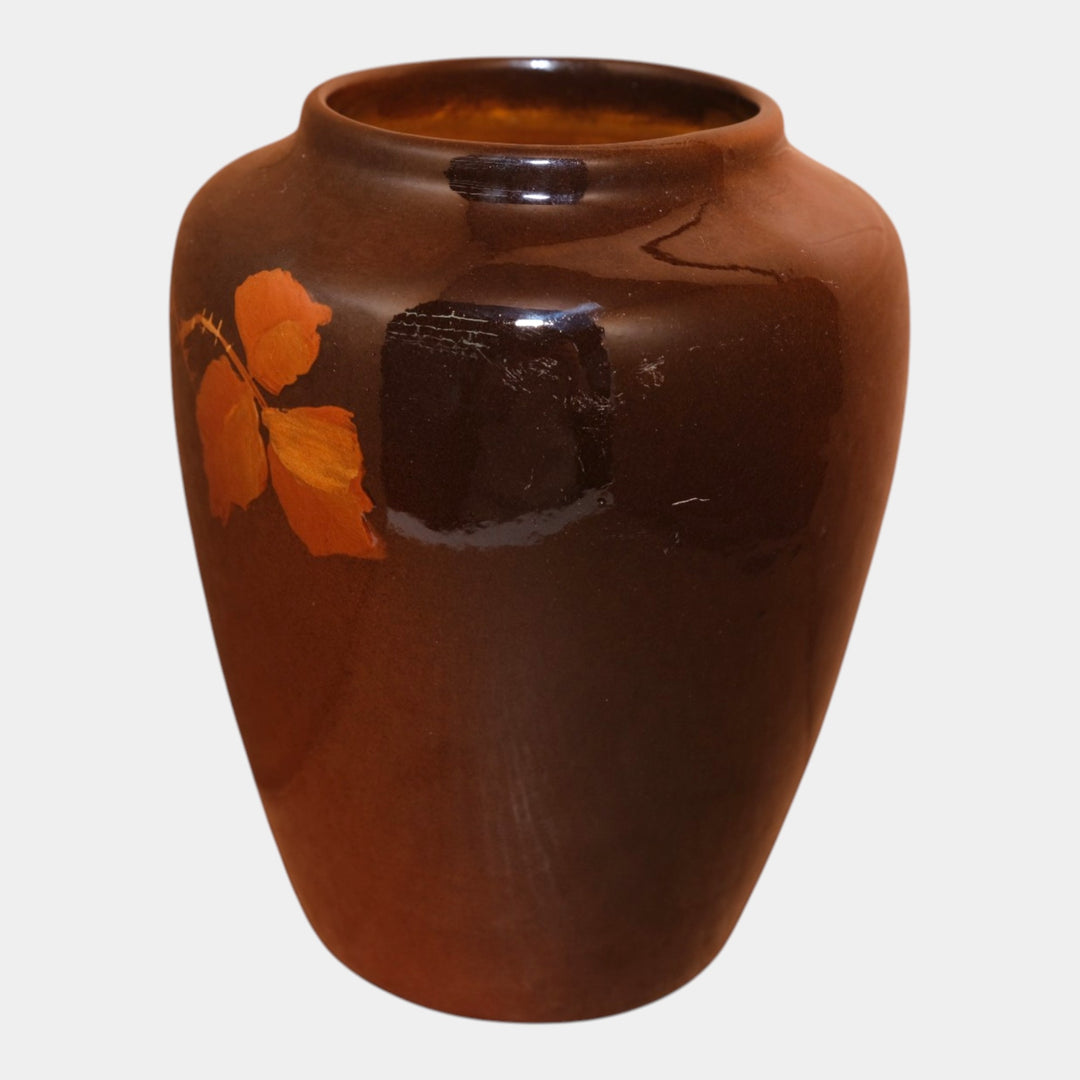Owens Utopian Early 1900s Art Pottery Hand Painted Berry Large Vase 1256 Artist Signed - Just Art Pottery