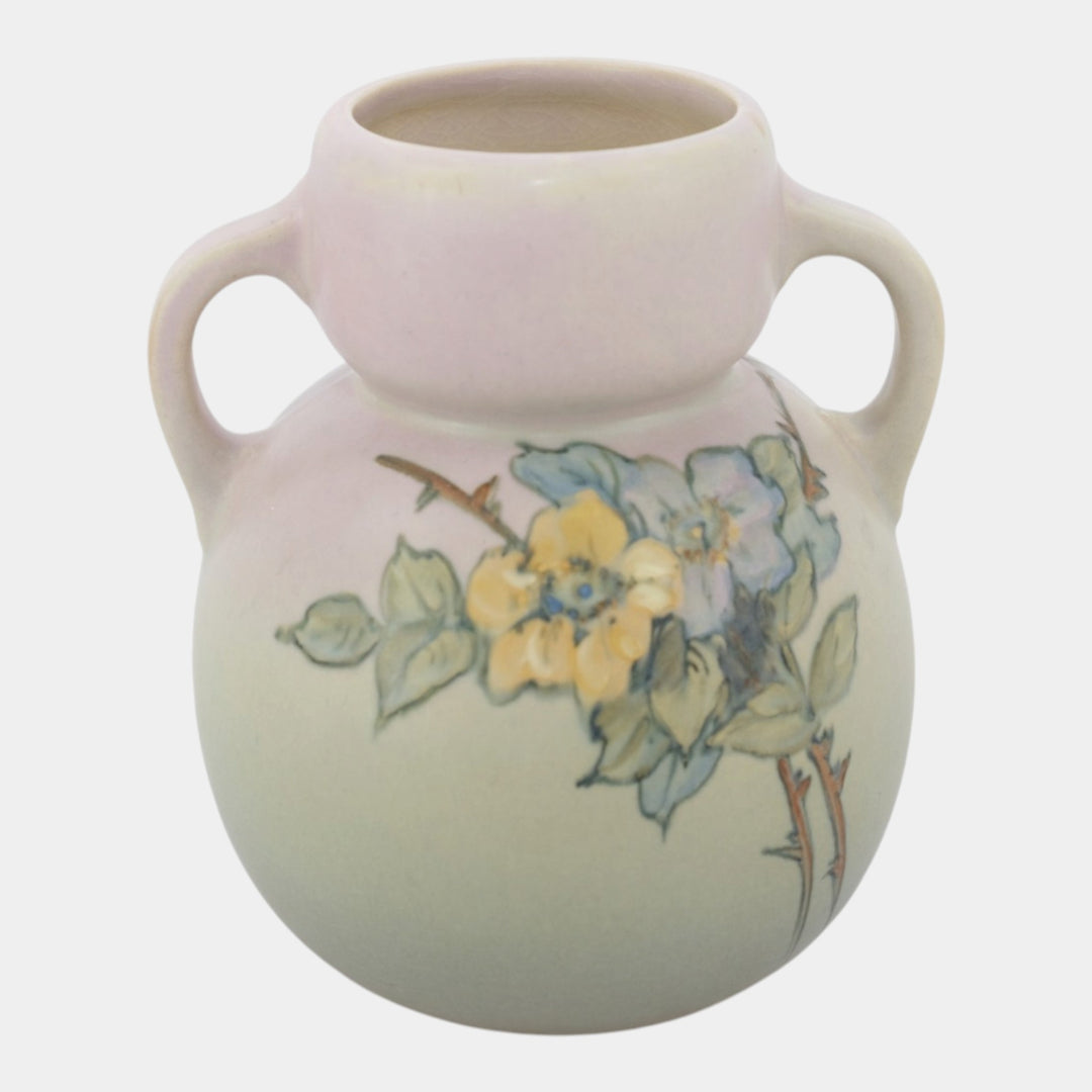 Weller Hudson 1920s Art Pottery Hand Painted Green Purple Ceramic Vase England - Just Art Pottery