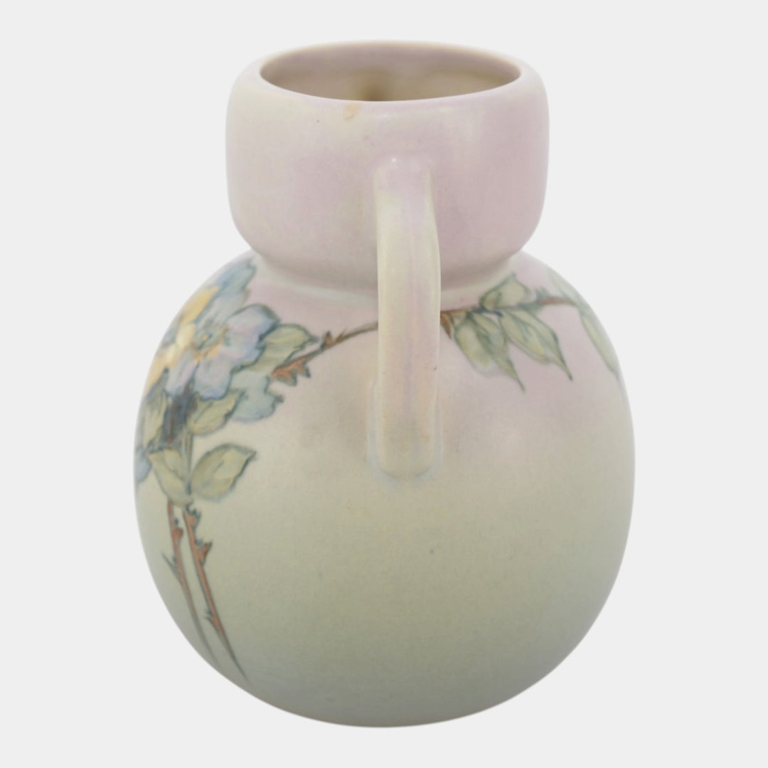 Weller Hudson 1920s Art Pottery Hand Painted Green Purple Ceramic Vase England - Just Art Pottery
