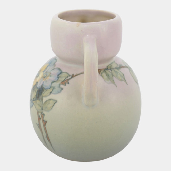 Weller Hudson 1920s Art Pottery Hand Painted Green Purple Ceramic Vase England - Just Art Pottery