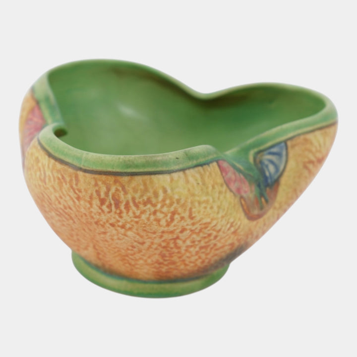 Weller Patra 1930s Vintage Art Pottery Brown Green Three Lobed Ceramic Bowl - Just Art Pottery
