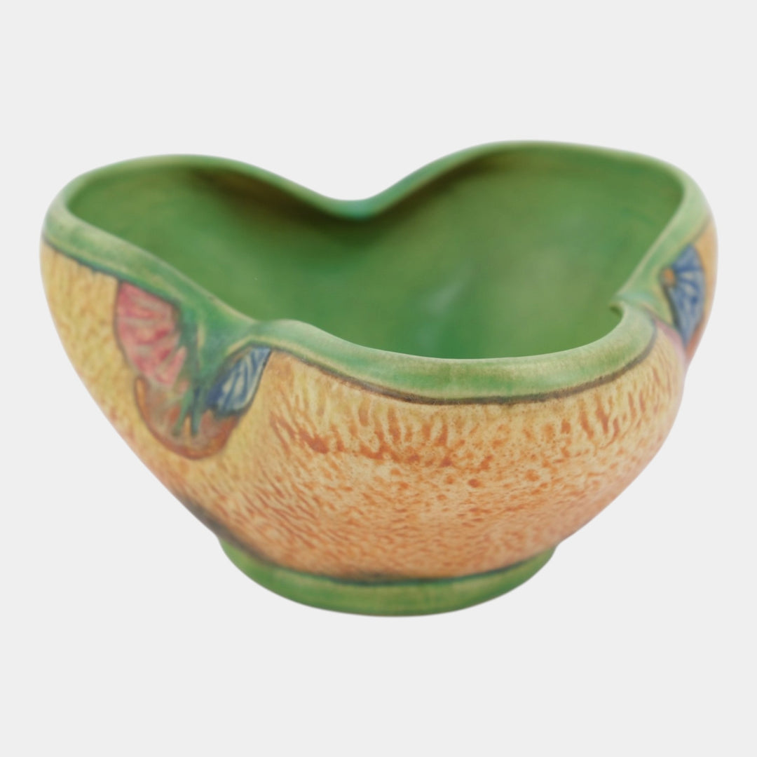 Weller Patra 1930s Vintage Art Pottery Brown Green Three Lobed Ceramic Bowl - Just Art Pottery