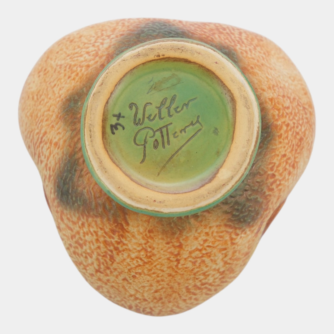 Weller Patra 1930s Vintage Art Pottery Brown Green Three Lobed Ceramic Bowl - Just Art Pottery