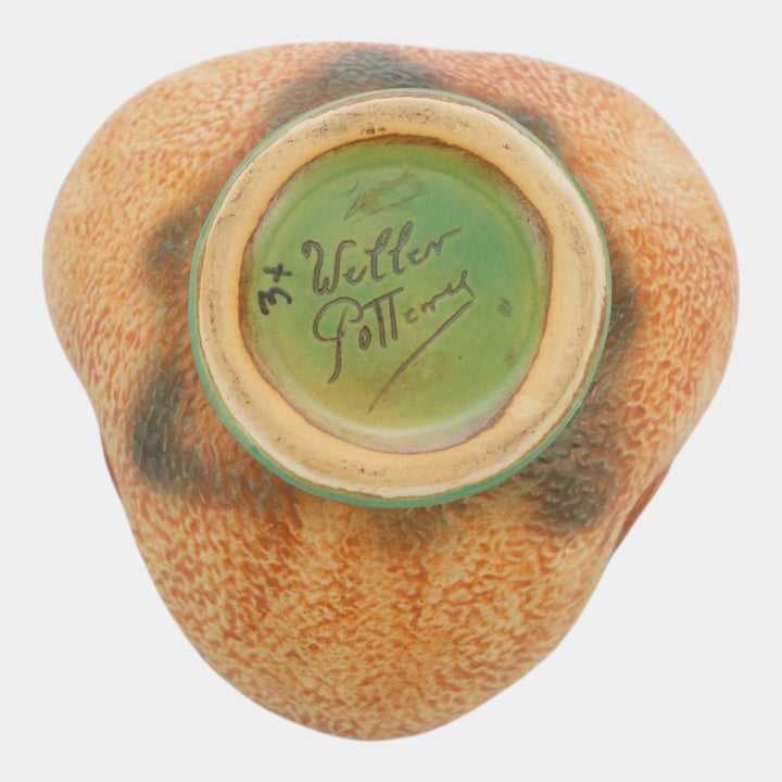 Weller Patra 1930s Vintage Art Pottery Brown Green Three Lobed Ceramic Bowl - Just Art Pottery