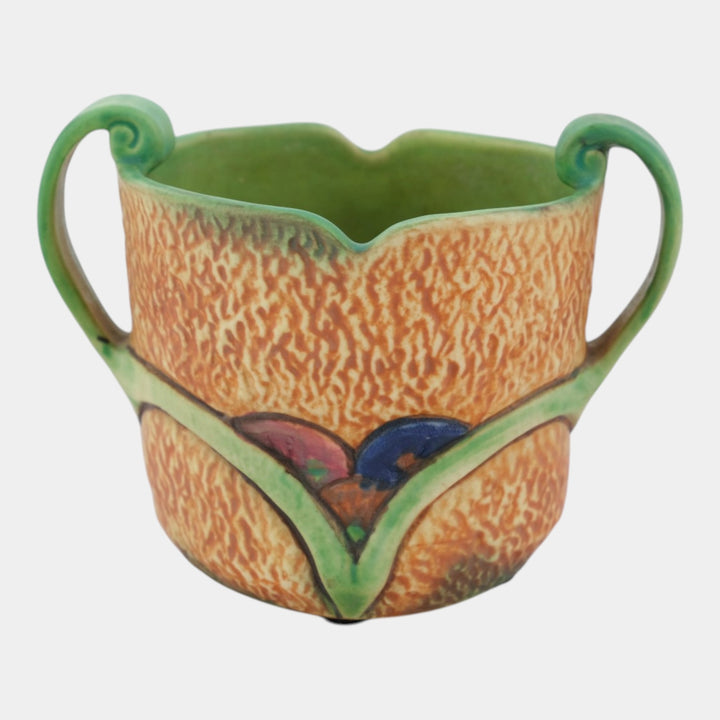 Weller Patra 1930s Vintage Art Pottery Brown Green Ceramic Handled Vase