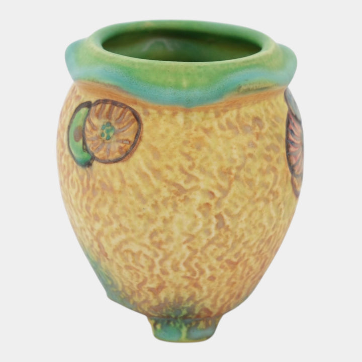 Weller Patra 1930s Vintage Art Pottery Three Footed Rolled Rim Ceramic Vase