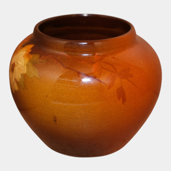 Owens Utopian 1900s Vintage Art Pottery Hand Painted Wild Rose Ceramic Vase 701 - Just Art Pottery