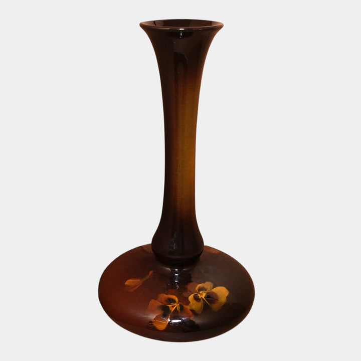 Weller Louwelsa 1900s Art Pottery Brown Pansy Deocrated Tall Flared Neck Vase - Just Art Pottery