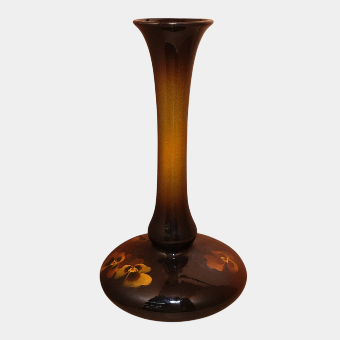 Weller Louwelsa 1900s Art Pottery Brown Pansy Deocrated Tall Flared Neck Vase - Just Art Pottery