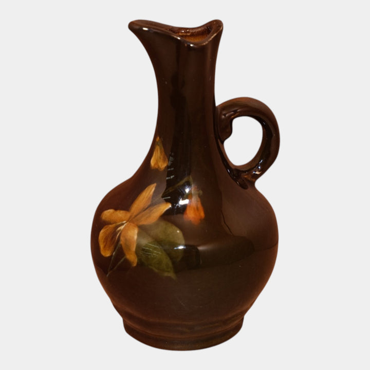 Cambridge Ohio Pottery Standard Glaze Floral Loop Handle Ewer Artist Signed - Just Art Pottery