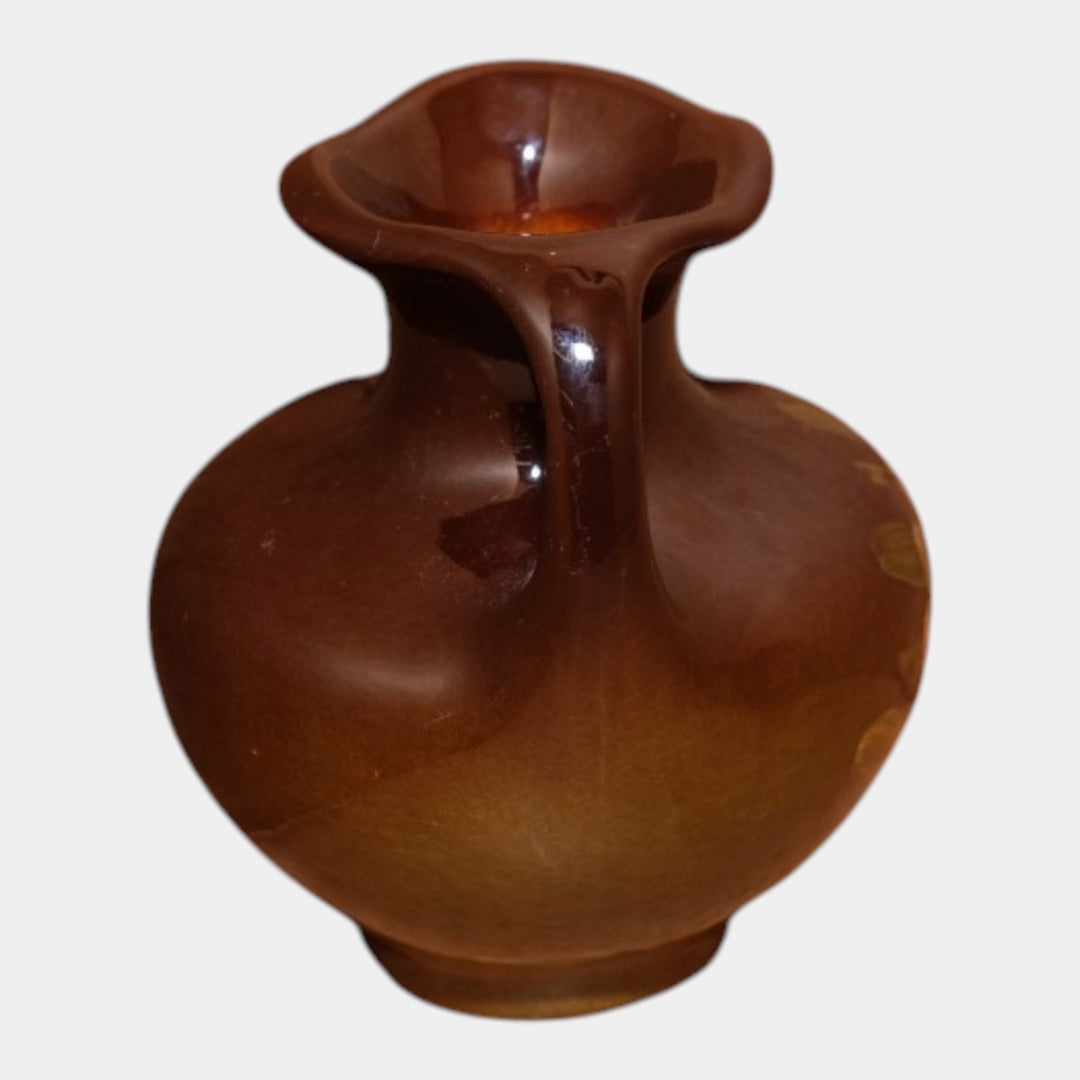 Roseville Rozane 1900s Pottery Yellow Red Floral Leaves Brown Ceramic Vase - Just Art Pottery