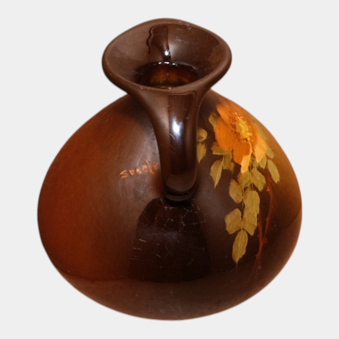 Owens Utopian Early 1900s Art Pottery Hand Painted Floral Ceramic Vase Steele - Just Art Pottery
