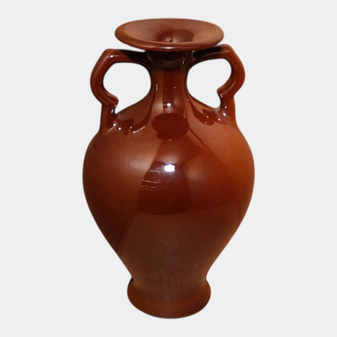 Roseville Rozane Early 1900s Art Pottery Floral Double Handled Brown Vase 907 - Just Art Pottery