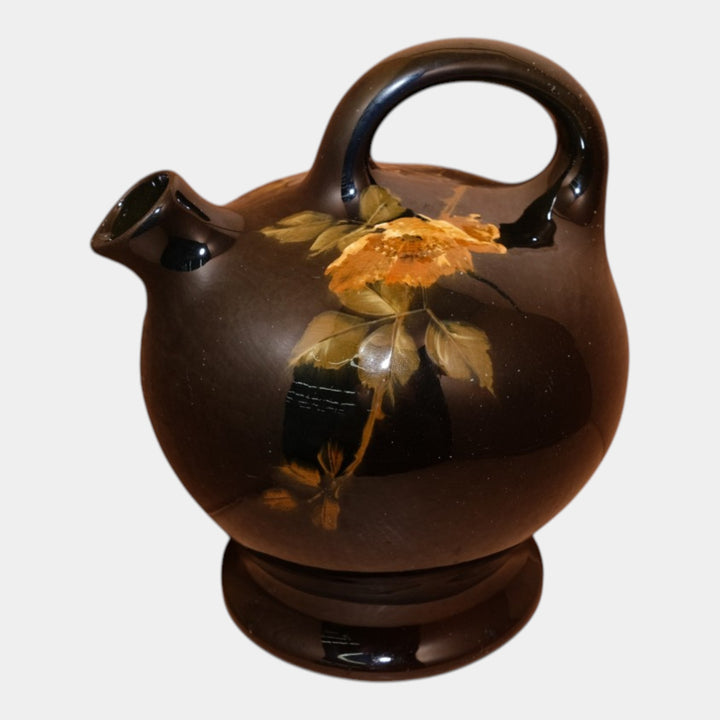 Weller Pottery Dickens Ware 1900s Yellow And Brown Floral Jug Artist Signed - Just Art Pottery
