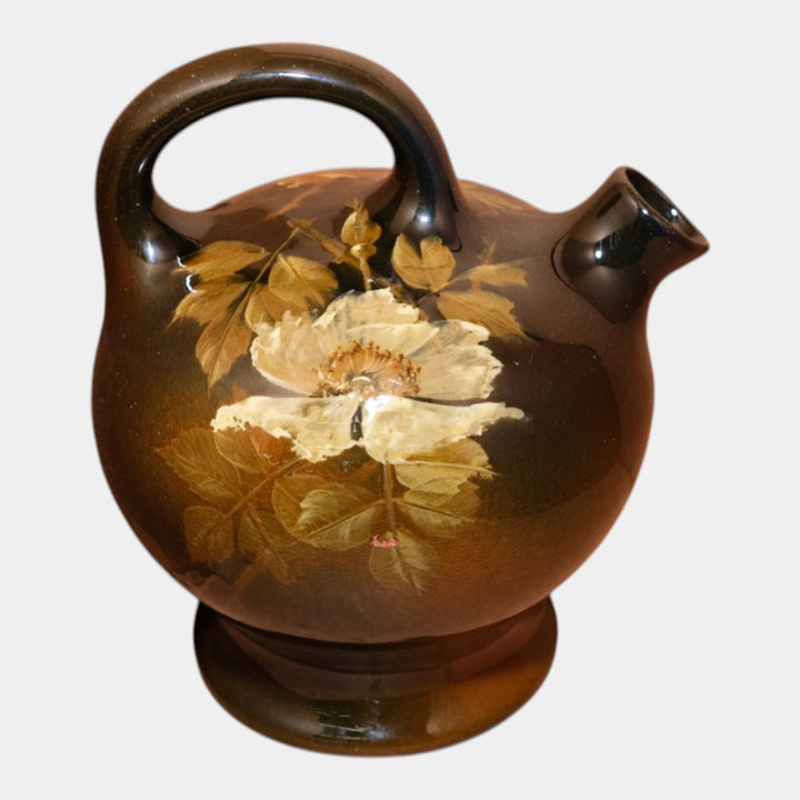 Weller Pottery Dickens Ware 1900s Yellow And Brown Floral Jug Artist Signed - Just Art Pottery
