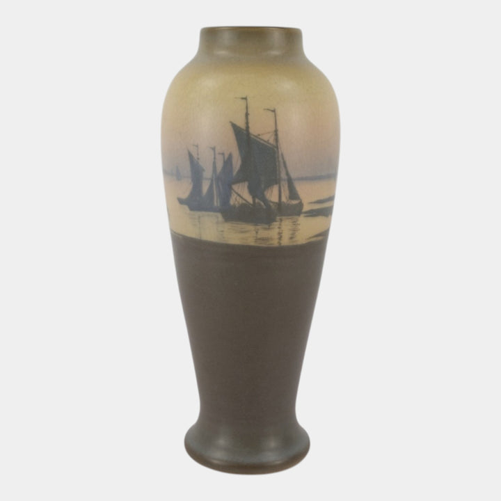 Rookwood 1911 Art Pottery Vellum Sailboat Seascape Ceramic Vase 1667 Coyne - Just Art Pottery