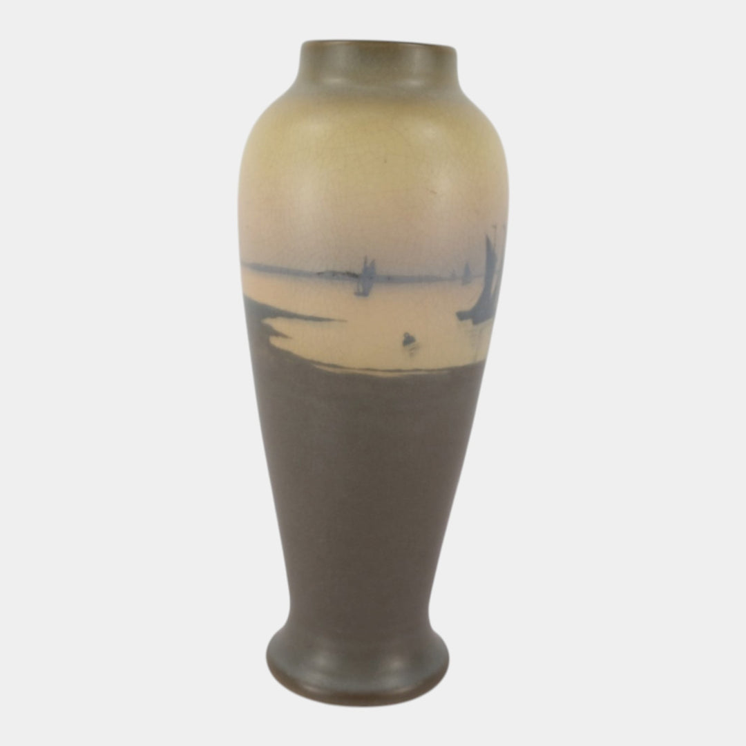 Rookwood 1911 Art Pottery Vellum Sailboat Seascape Ceramic Vase 1667 Coyne - Just Art Pottery