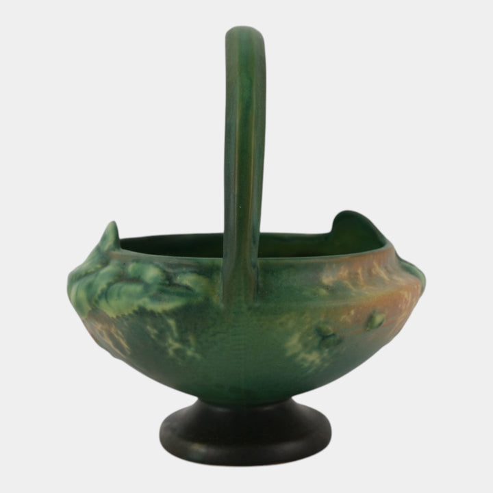 Roseville Fuchsia Green 1938 Vintage Pottery Ceramic Basket Flower Frog 350-8 - Just Art Pottery