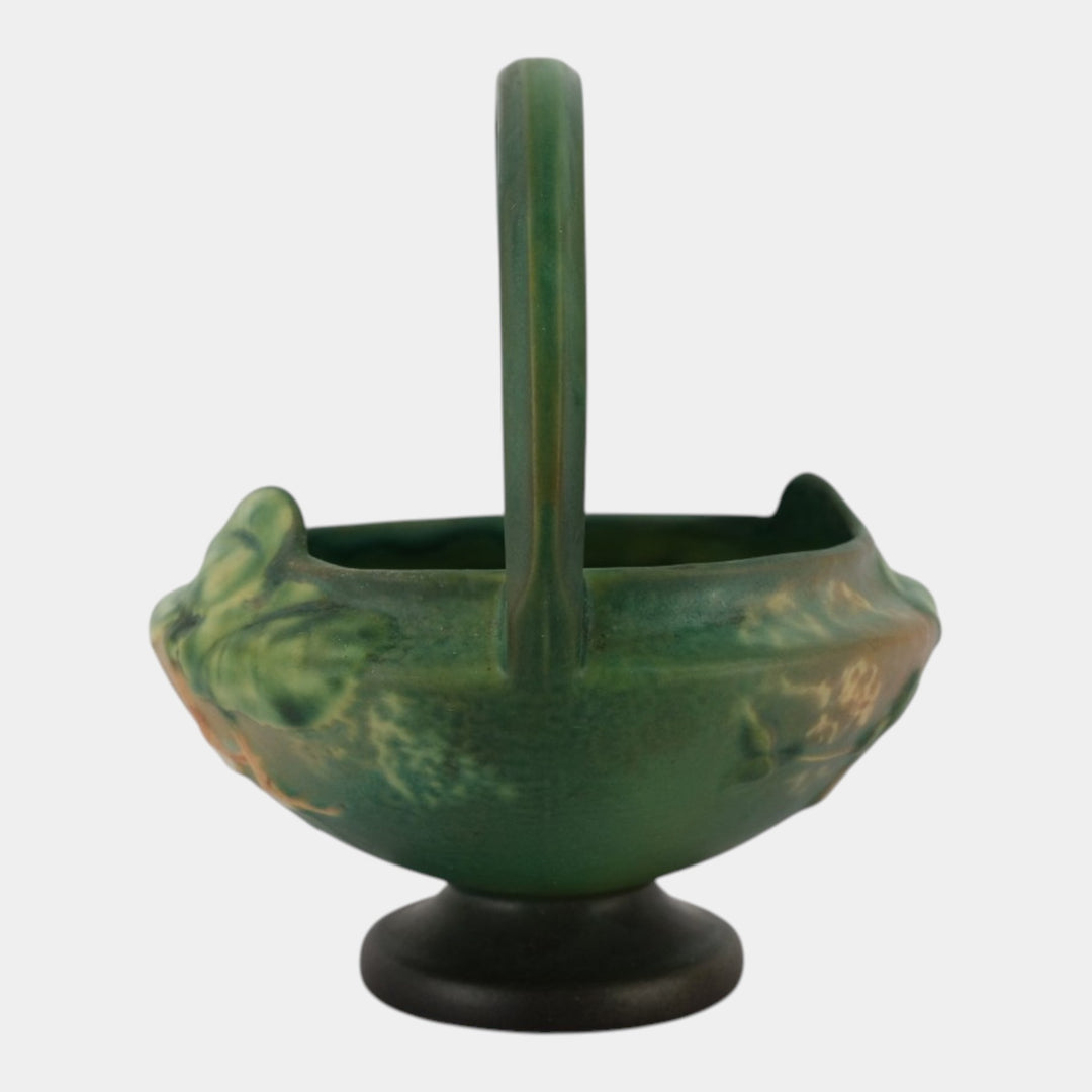 Roseville Fuchsia Green 1938 Vintage Pottery Ceramic Basket Flower Frog 350-8 - Just Art Pottery