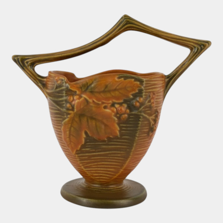 Roseville Bushberry Russet 1941 Vintage Art Pottery Ceramic Basket 370-8 - Just Art Pottery