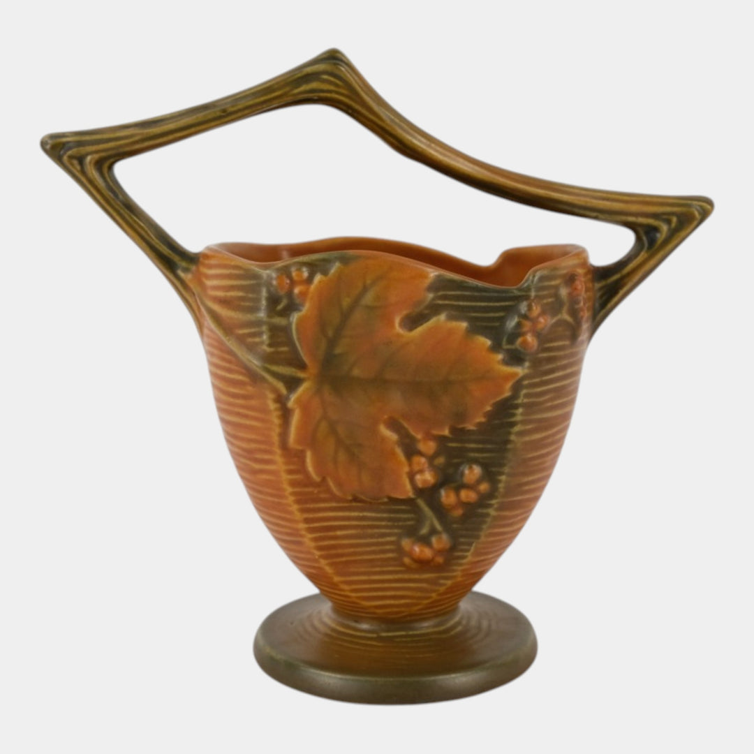 Roseville Bushberry Russet 1941 Vintage Art Pottery Ceramic Basket 370-8 - Just Art Pottery