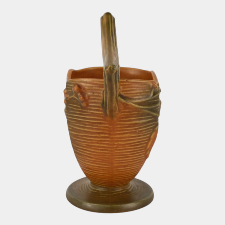 Roseville Bushberry Russet 1941 Vintage Art Pottery Ceramic Basket 370-8 - Just Art Pottery
