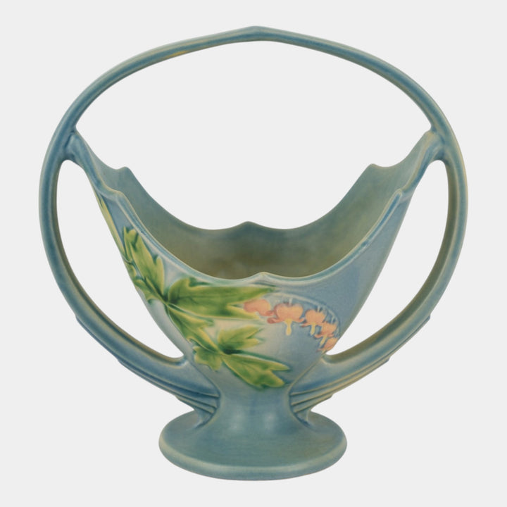 Roseville Bleeding Heart Blue 1940 Vintage Art Pottery Ceramic Basket 360-10 - Just Art Pottery