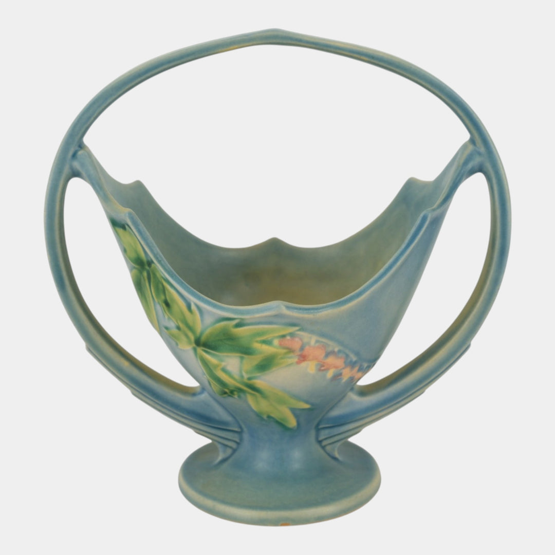 Roseville Bleeding Heart Blue 1940 Vintage Art Pottery Ceramic Basket 360-10 - Just Art Pottery