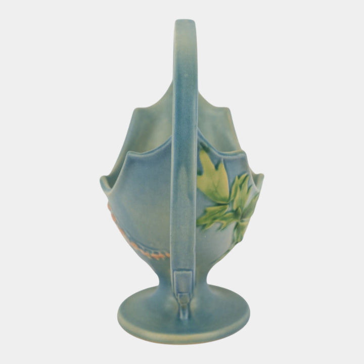 Roseville Bleeding Heart Blue 1940 Vintage Art Pottery Ceramic Basket 360-10 - Just Art Pottery