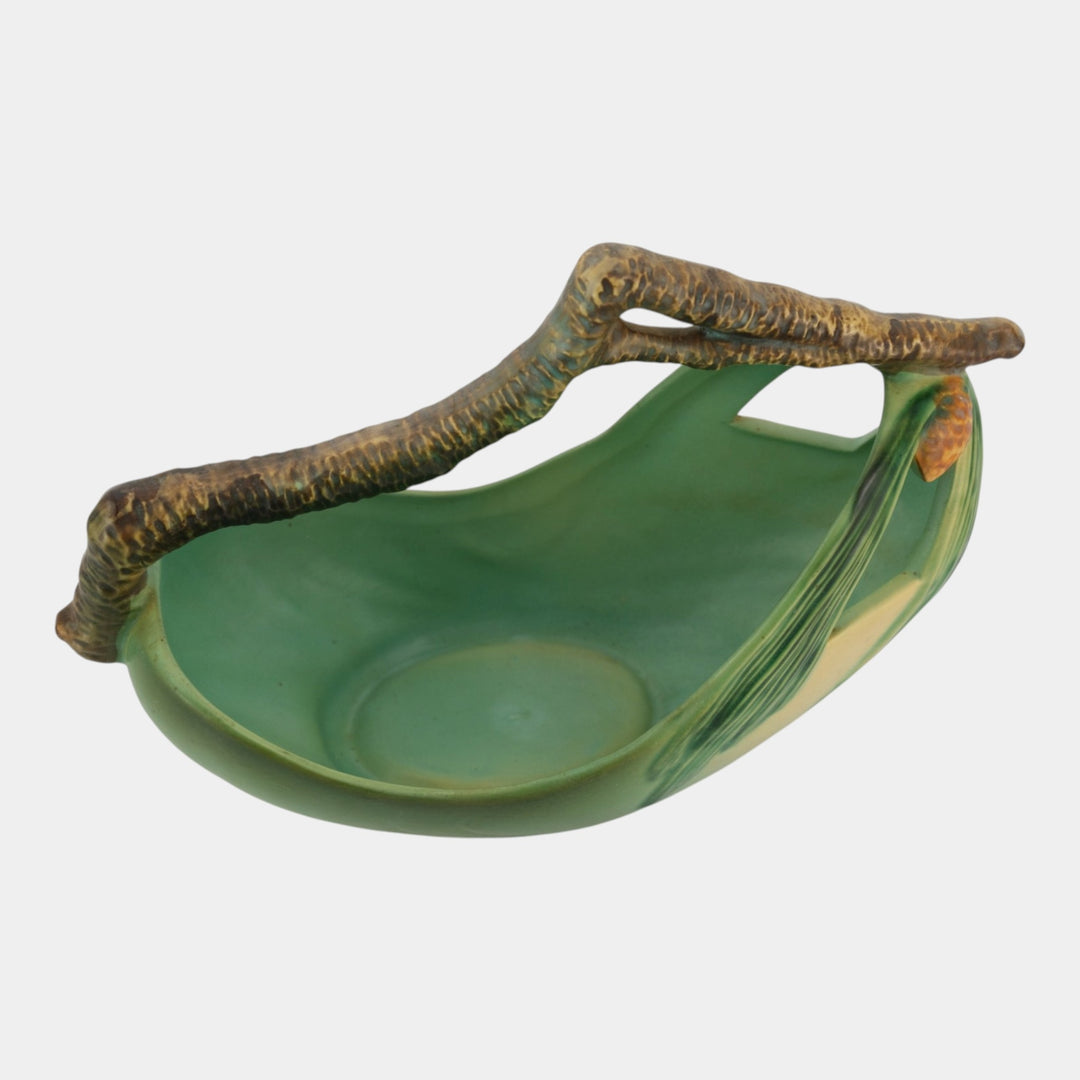 Roseville Pine Cone Green 1953 Vintage Art Pottery Ceramic Basket 410-10