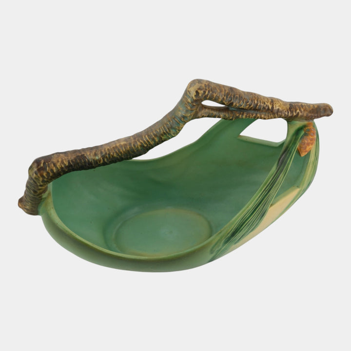 Roseville Pine Cone Green 1953 Vintage Art Pottery Ceramic Basket 410-10