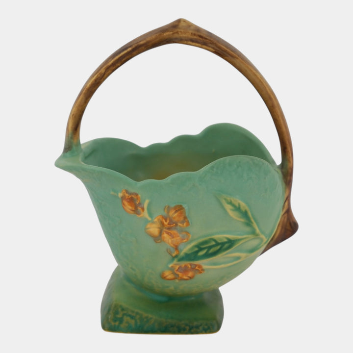Roseville Bittersweet Green 1951 Mid Century Modern Pottery Ceramic Basket 808-6 - Just Art Pottery
