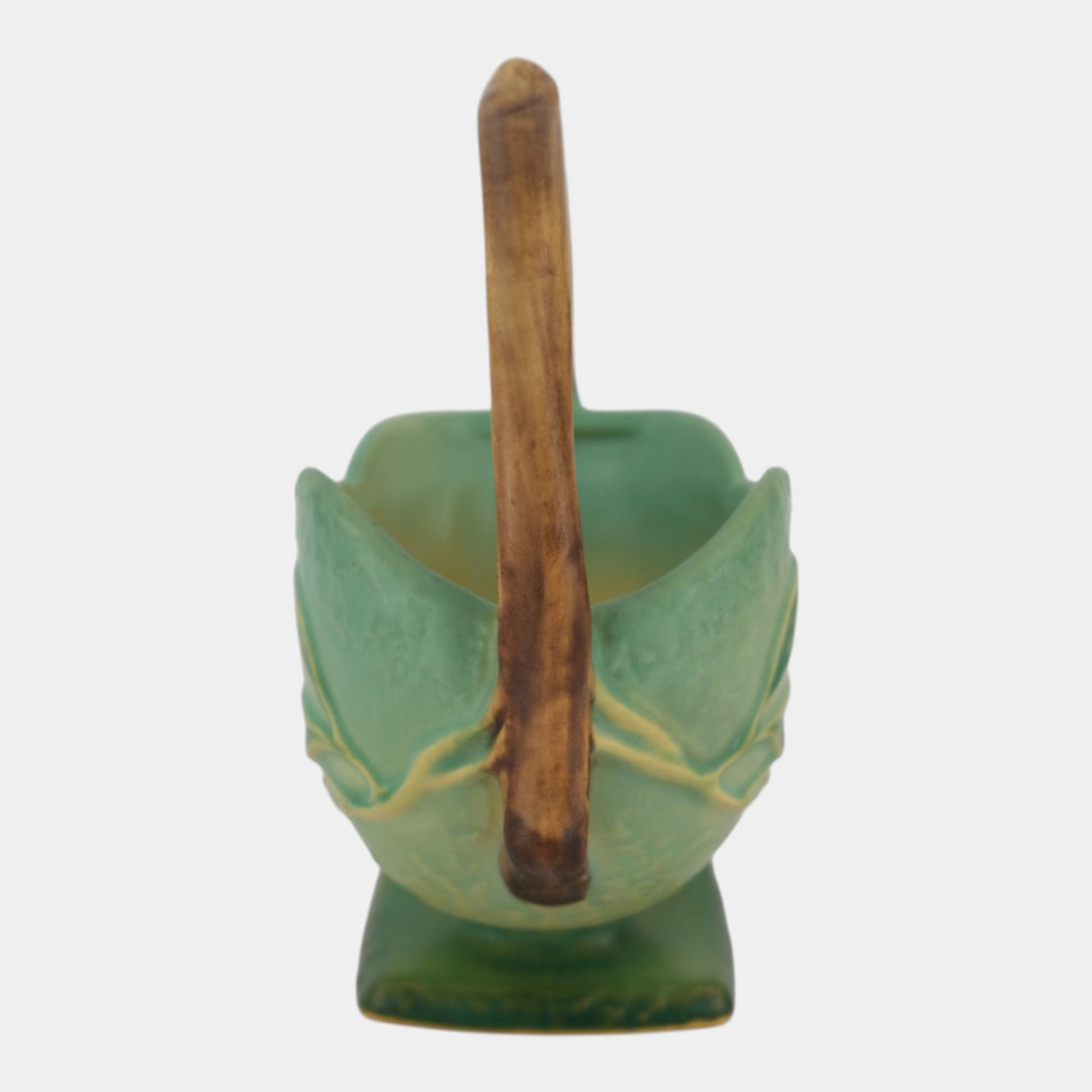 Roseville Bittersweet Green 1951 Mid Century Modern Pottery Ceramic Basket 808-6 - Just Art Pottery