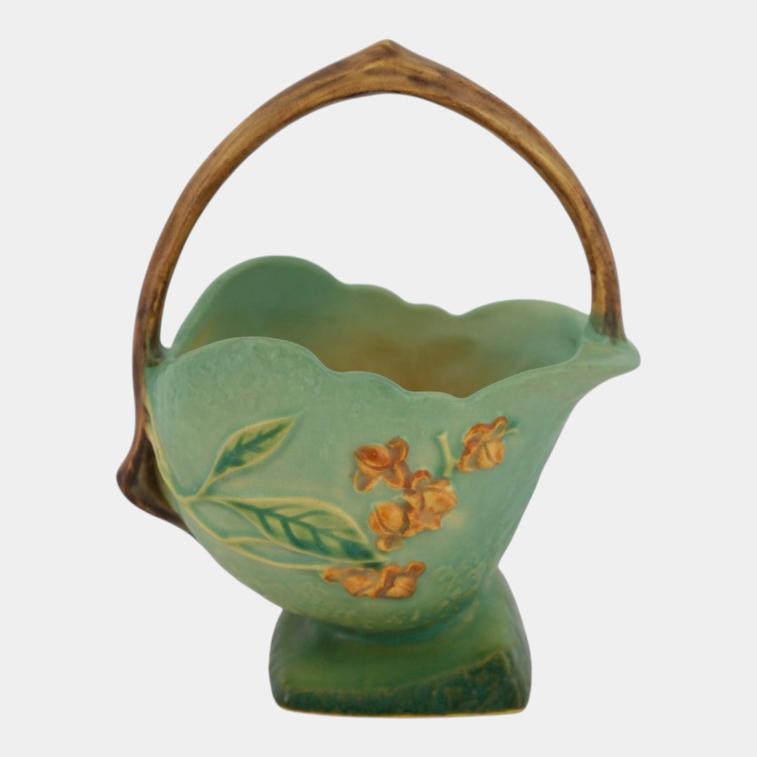 Roseville Bittersweet Green 1951 Mid Century Modern Pottery Ceramic Basket 808-6 - Just Art Pottery