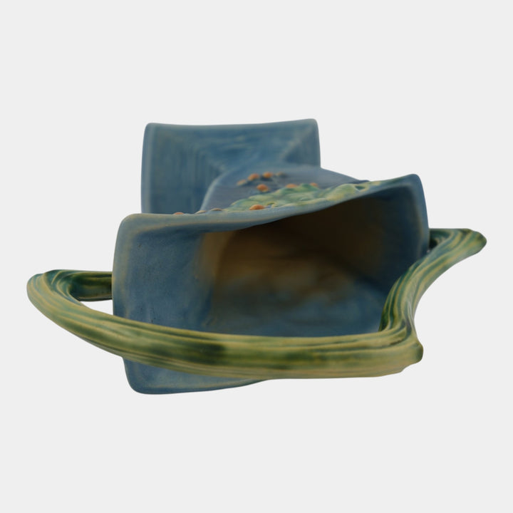 Roseville Bushberry Blue 1941 Vintage Art Pottery Ceramic Basket 371-10 - Just Art Pottery