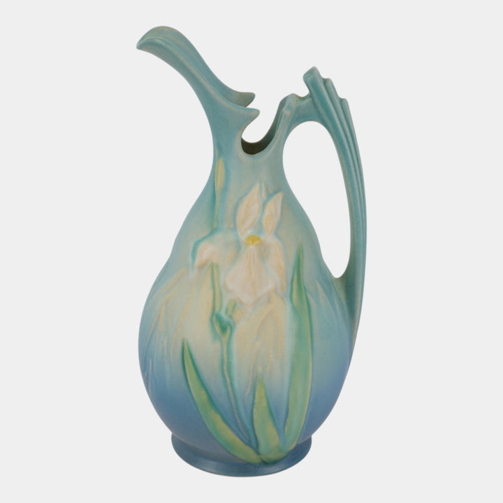 Roseville Iris Blue 1939 Vintage Art Deco Pottery Ceramic Ewer 926-10 - Just Art Pottery