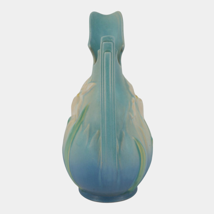 Roseville Iris Blue 1939 Vintage Art Deco Pottery Ceramic Ewer 926-10 - Just Art Pottery