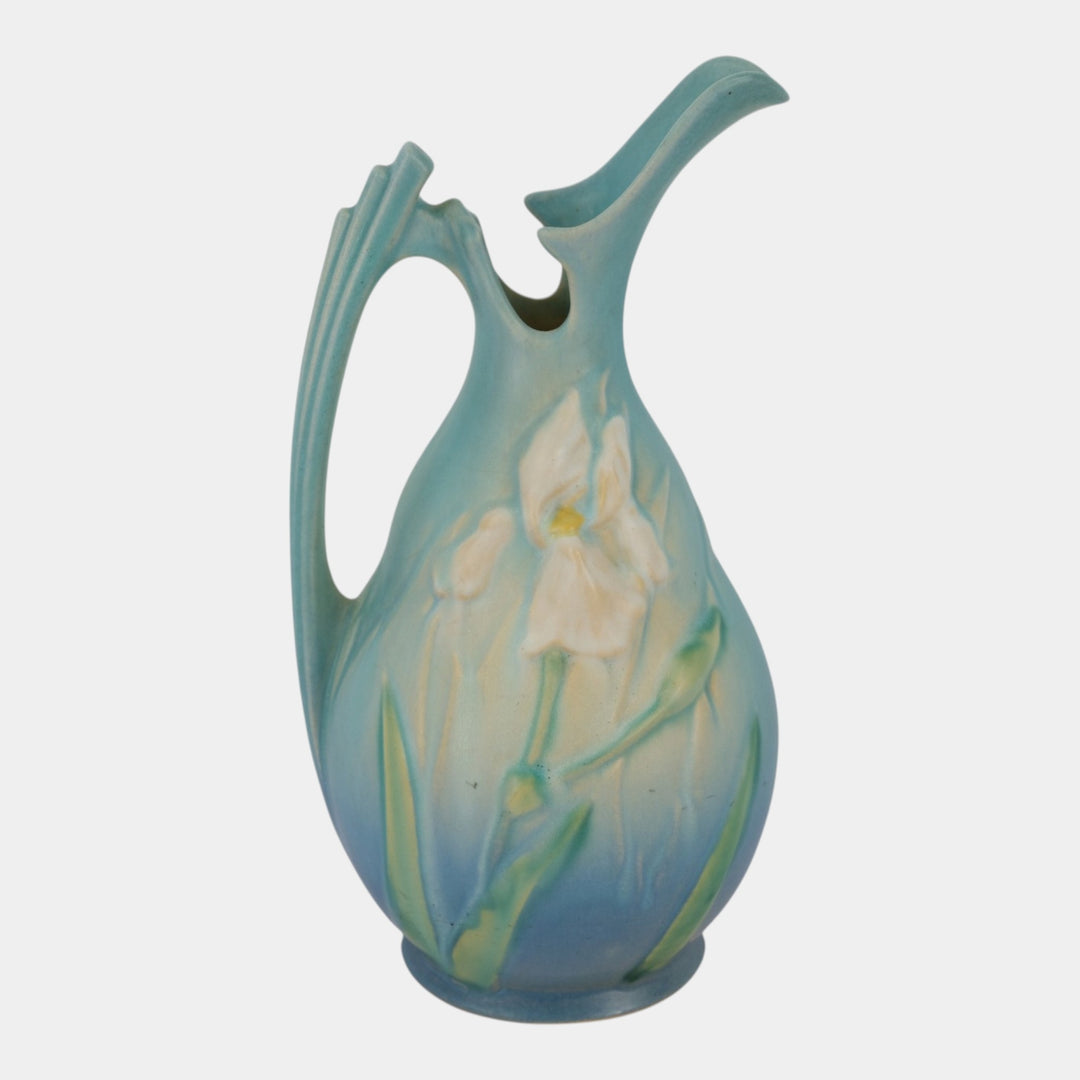Roseville Iris Blue 1939 Vintage Art Deco Pottery Ceramic Ewer 926-10 - Just Art Pottery