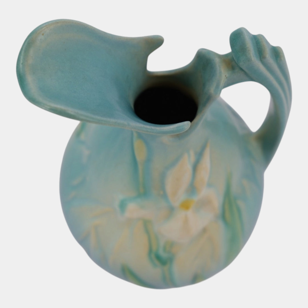 Roseville Iris Blue 1939 Vintage Art Deco Pottery Ceramic Ewer 926-10 - Just Art Pottery