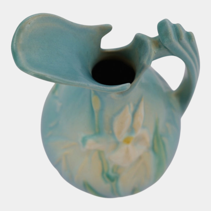 Roseville Iris Blue 1939 Vintage Art Deco Pottery Ceramic Ewer 926-10 - Just Art Pottery