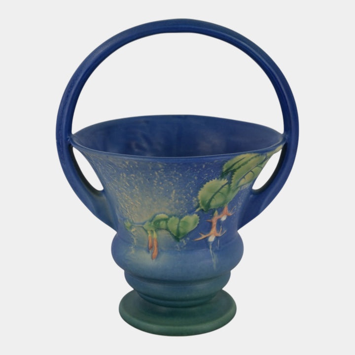 Roseville Fuchsia Blue 1939 Vintage Art Pottery Ceramic Basket 351-10 - Just Art Pottery