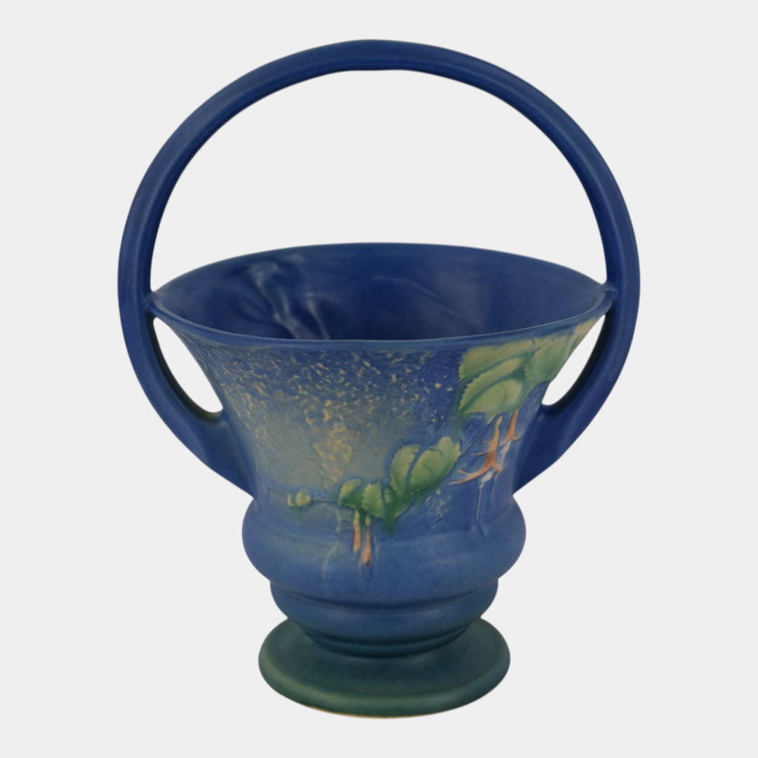 Roseville Fuchsia Blue 1939 Vintage Art Pottery Ceramic Basket 351-10 - Just Art Pottery