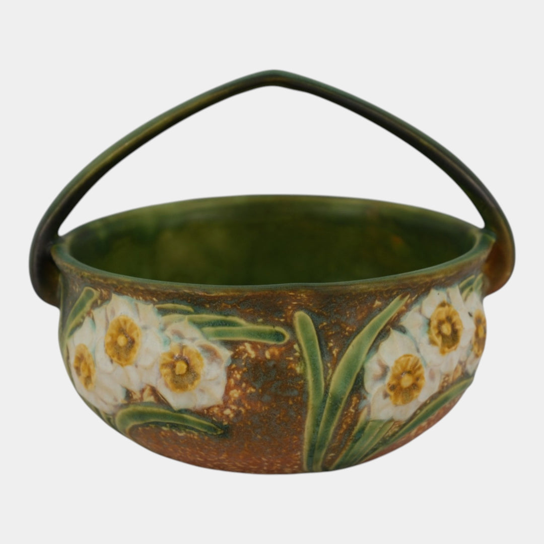 Roseville Jonquil 1931 Vintage Arts And Crafts Pottery Ceramic Basket 325-6 - Just Art Pottery