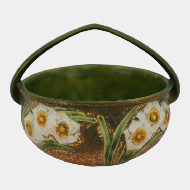 Roseville Jonquil 1931 Vintage Arts And Crafts Pottery Ceramic Basket 325-6 - Just Art Pottery