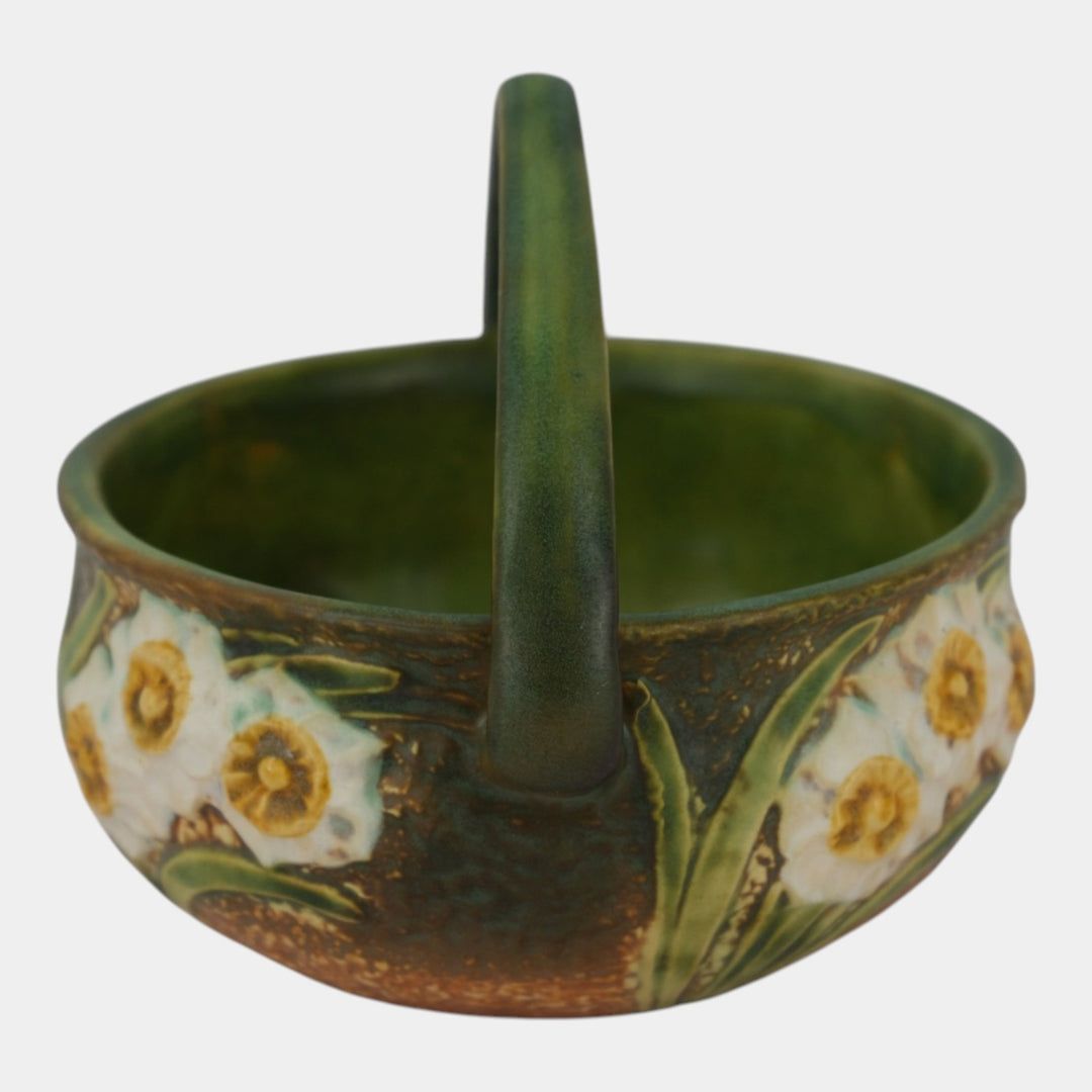 Roseville Jonquil 1931 Vintage Arts And Crafts Pottery Ceramic Basket 325-6 - Just Art Pottery