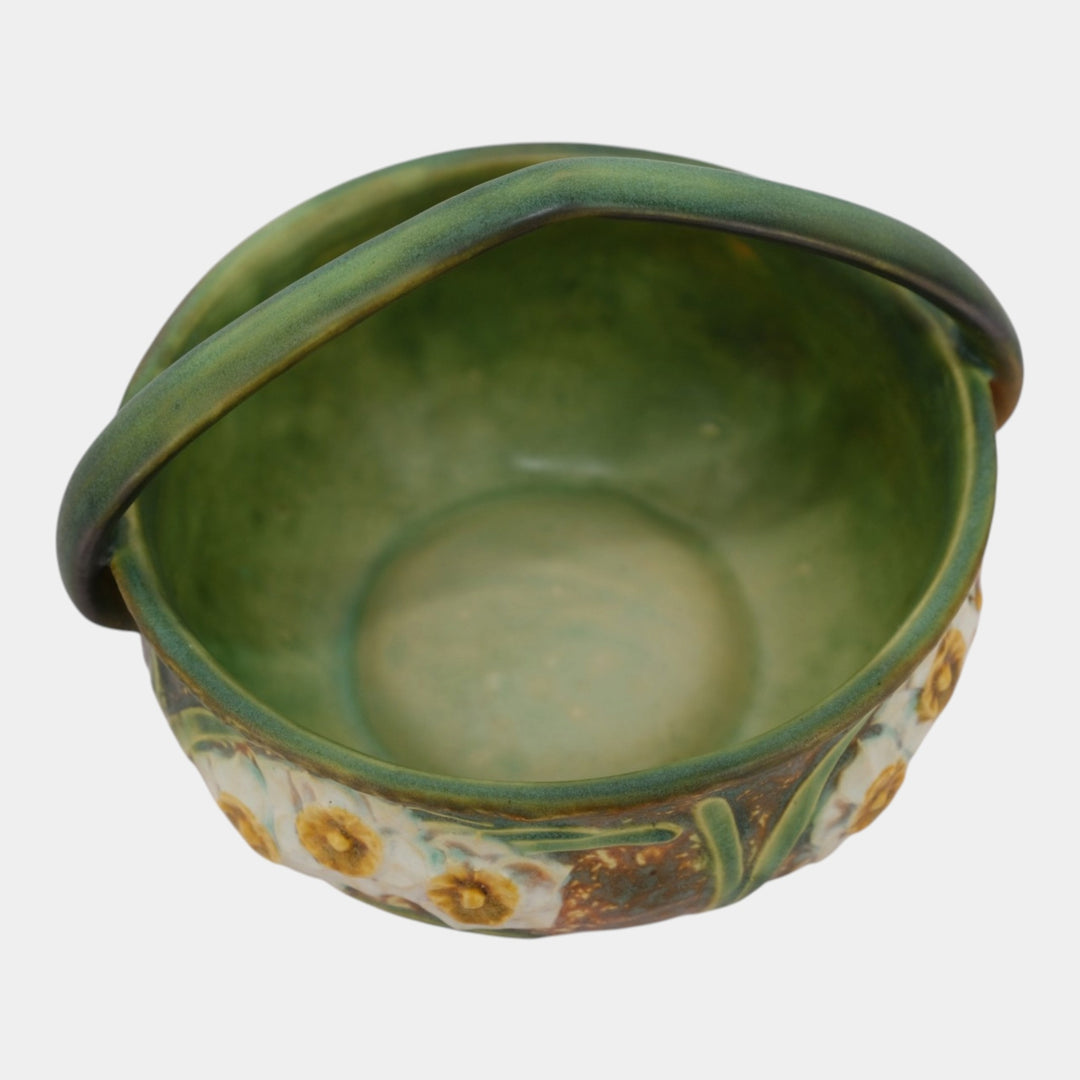 Roseville Jonquil 1931 Vintage Arts And Crafts Pottery Ceramic Basket 325-6 - Just Art Pottery