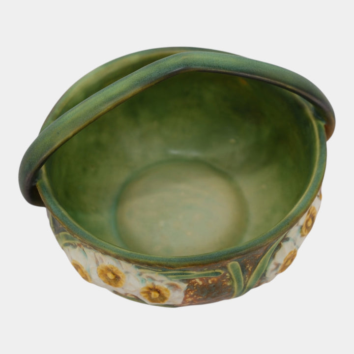 Roseville Jonquil 1931 Vintage Arts And Crafts Pottery Ceramic Basket 325-6 - Just Art Pottery